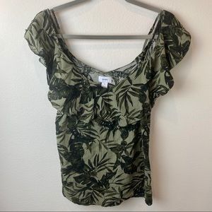 OLD NAVY Palm Leaf Cold Shoulder Ruffle Blouse